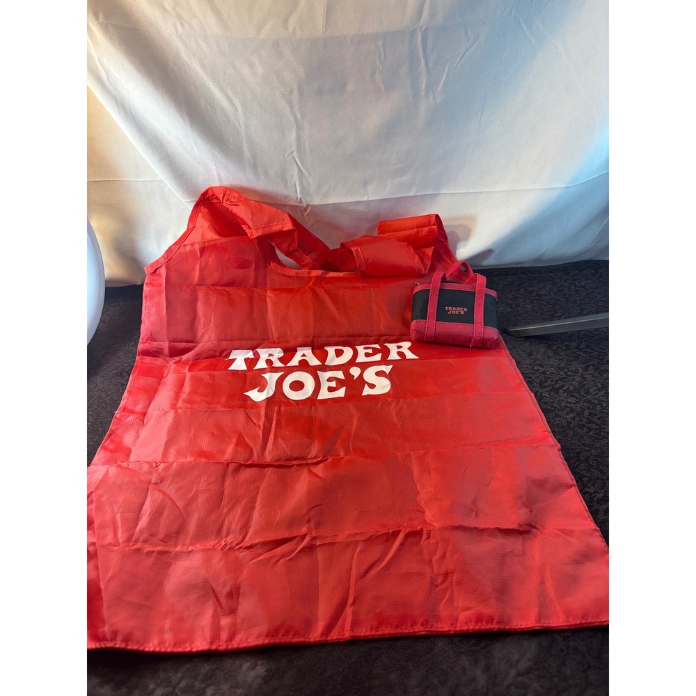 Trader Joe's Red Reusable Grocery Bag Foldable Tote with Mini Carrying Case